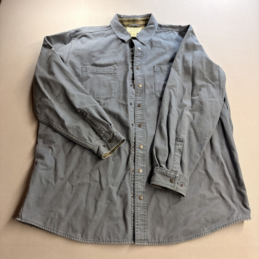L.L.Bean Hurricane Shirt Jacket Men’s XXL Tall Blue Flannel Lined Canvas